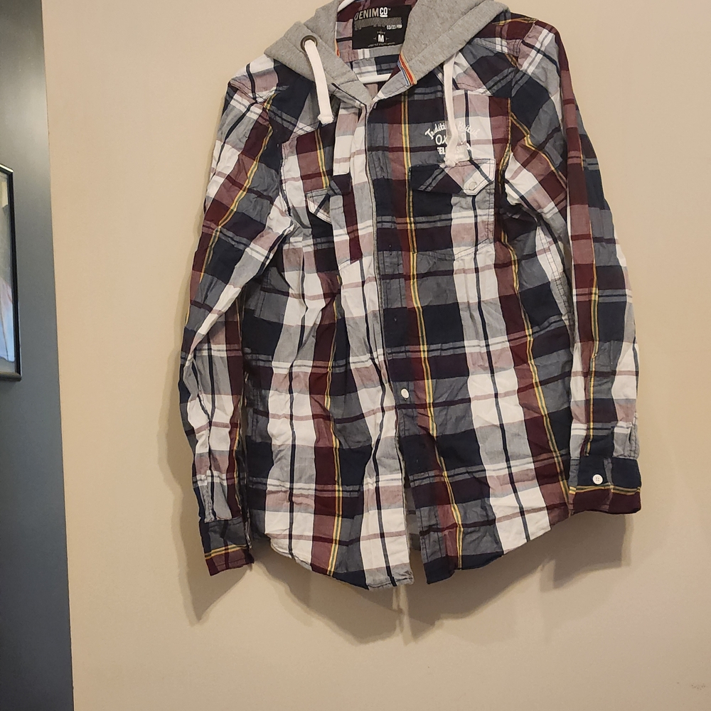 Denim&Co Multicolor Plaid Shirt with Gray Hoodie